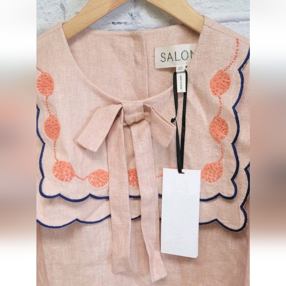 SALONI Marlowe Embellished Linen Top Peach/Pink Women's Size 6 NWT - Picture 6 of 15
